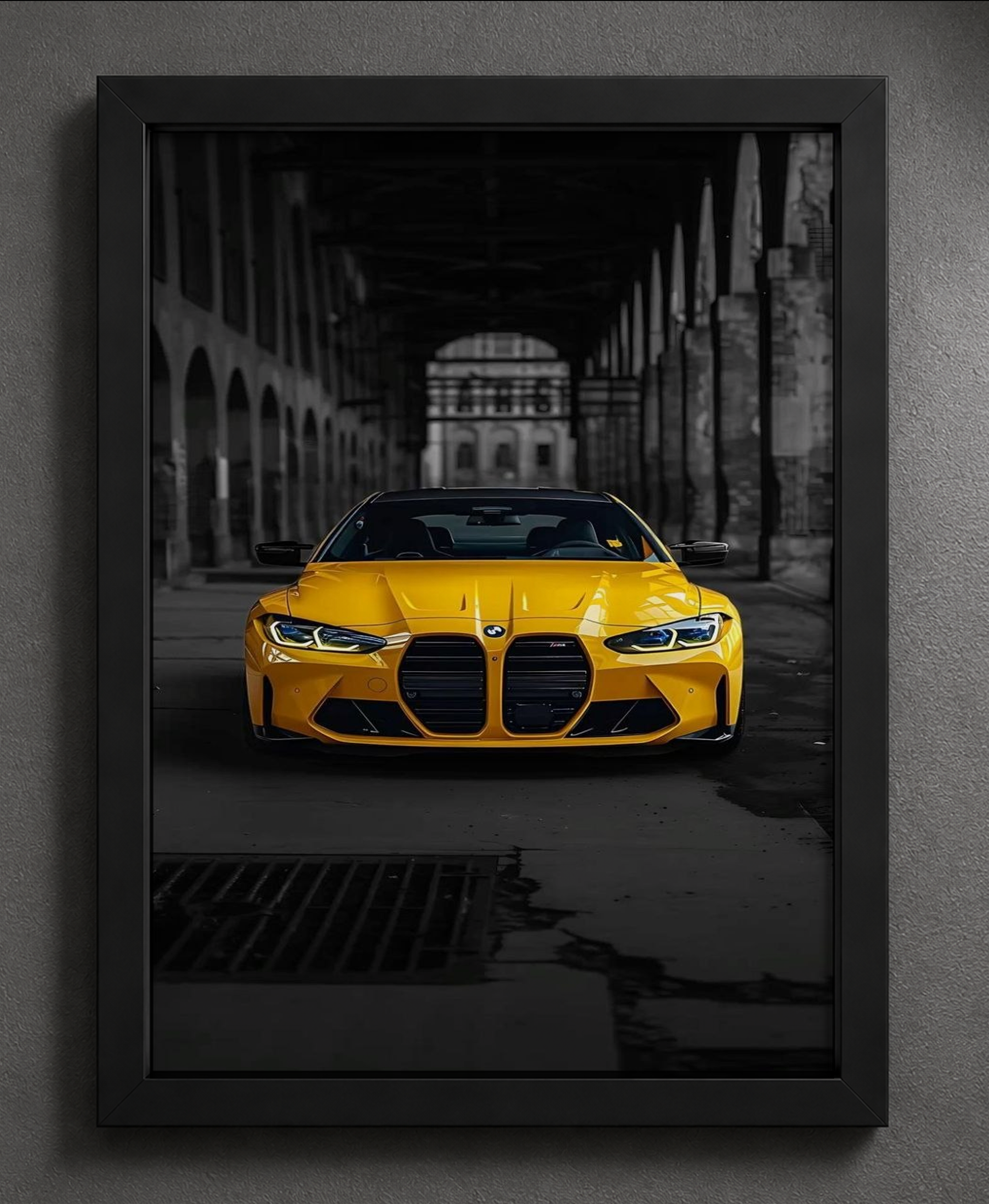Vibrant Yellow BMW T-Shirt — Framed Print view 2