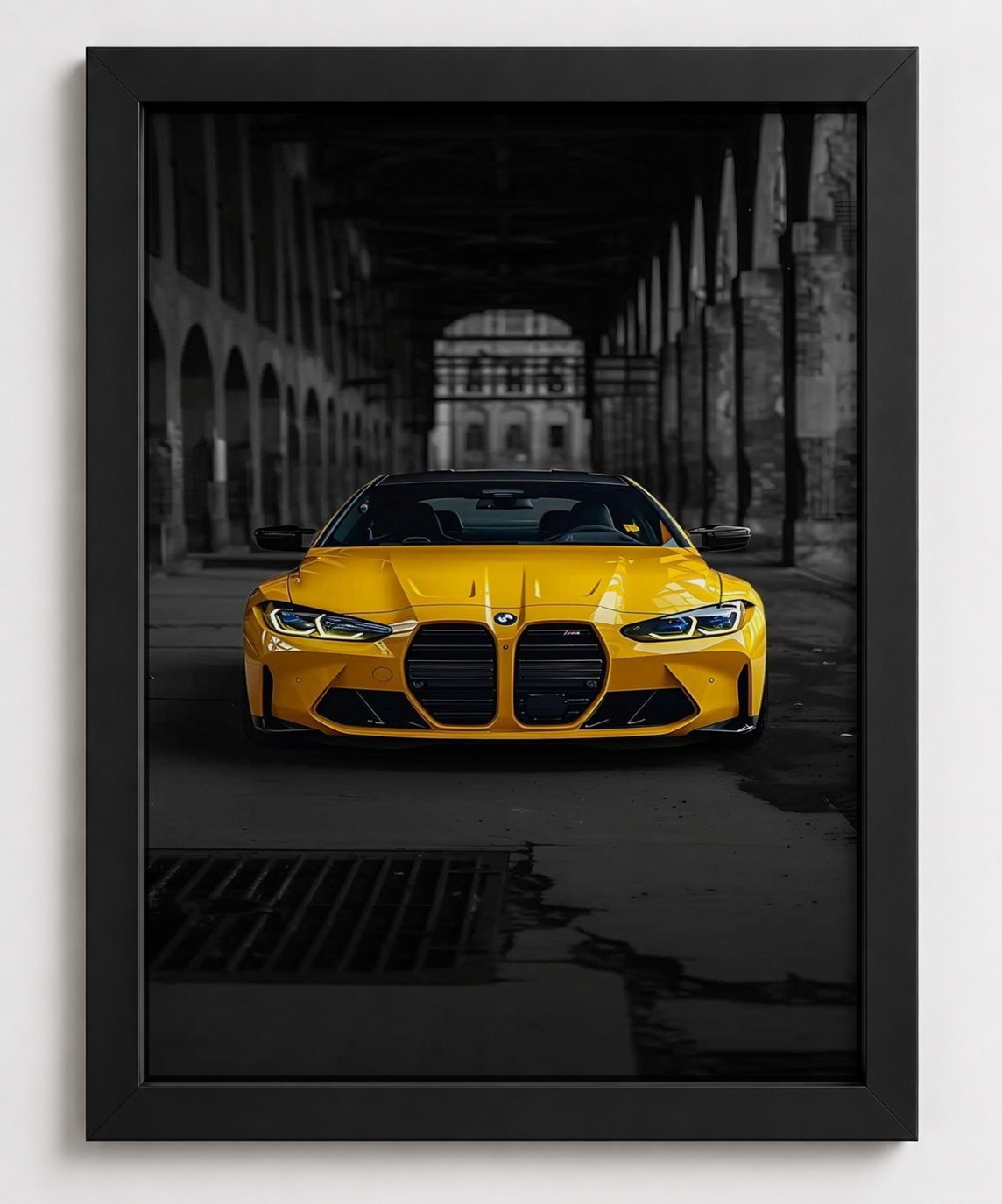 Vibrant Yellow BMW T-Shirt — Framed Print