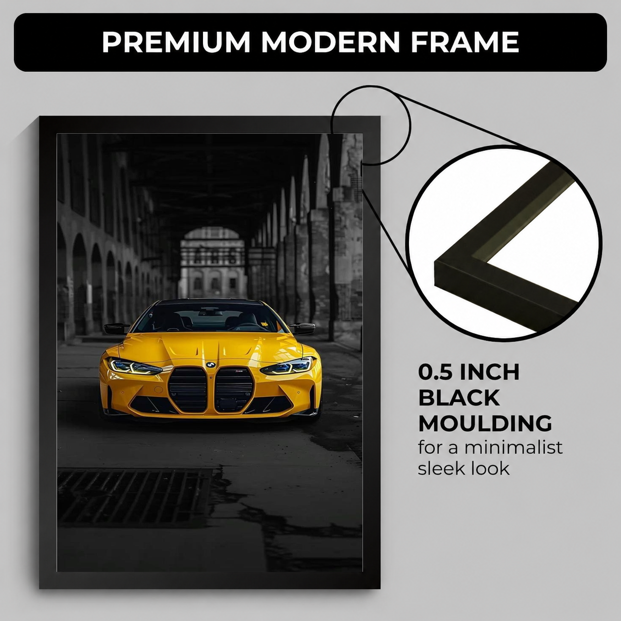 Vibrant Yellow BMW T-Shirt — Framed Print view 4