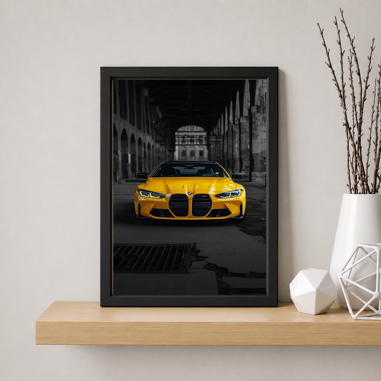 Vibrant Yellow BMW T-Shirt — Framed Print view 5