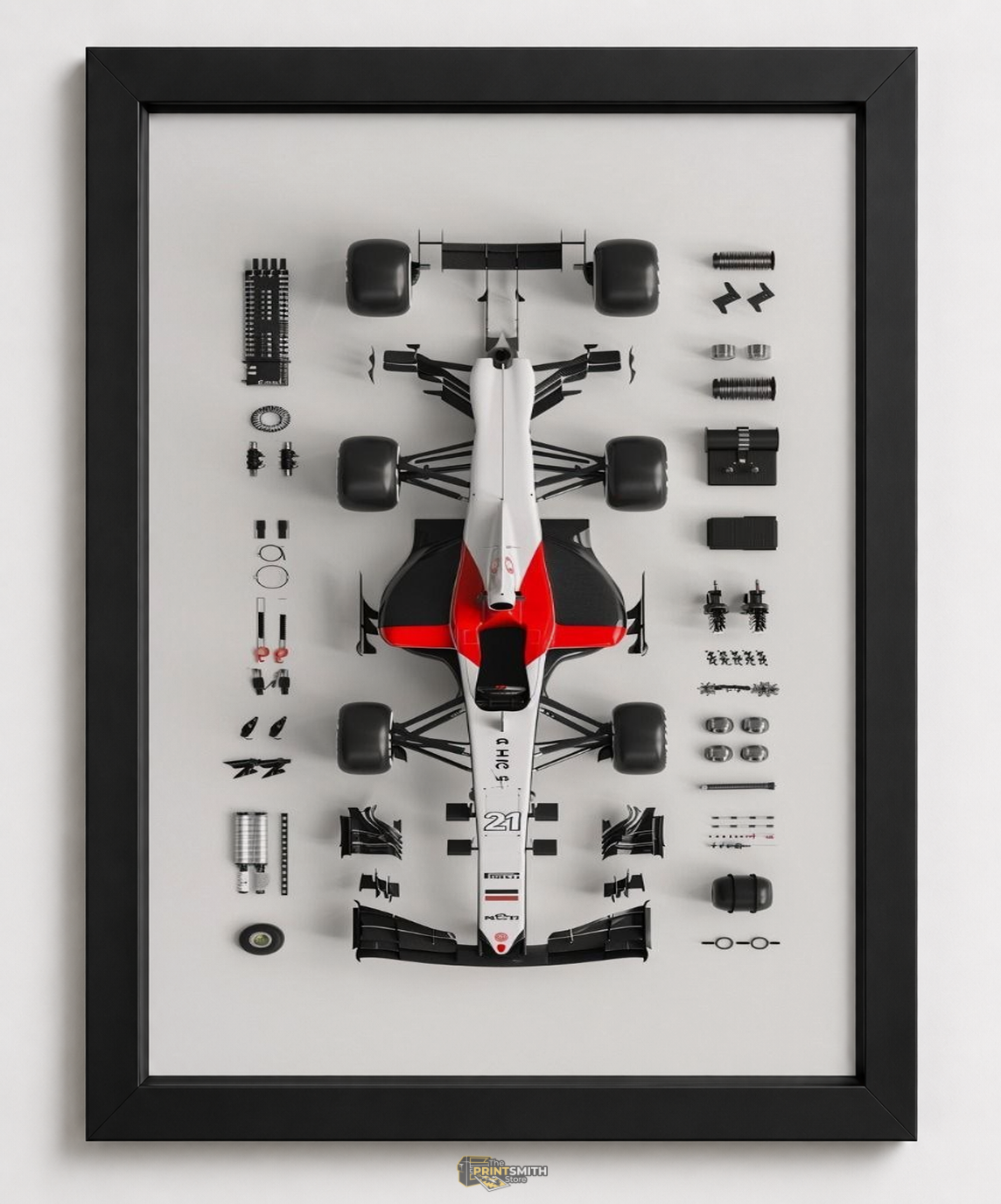 Formula One Car Parts Frame — Framed Print