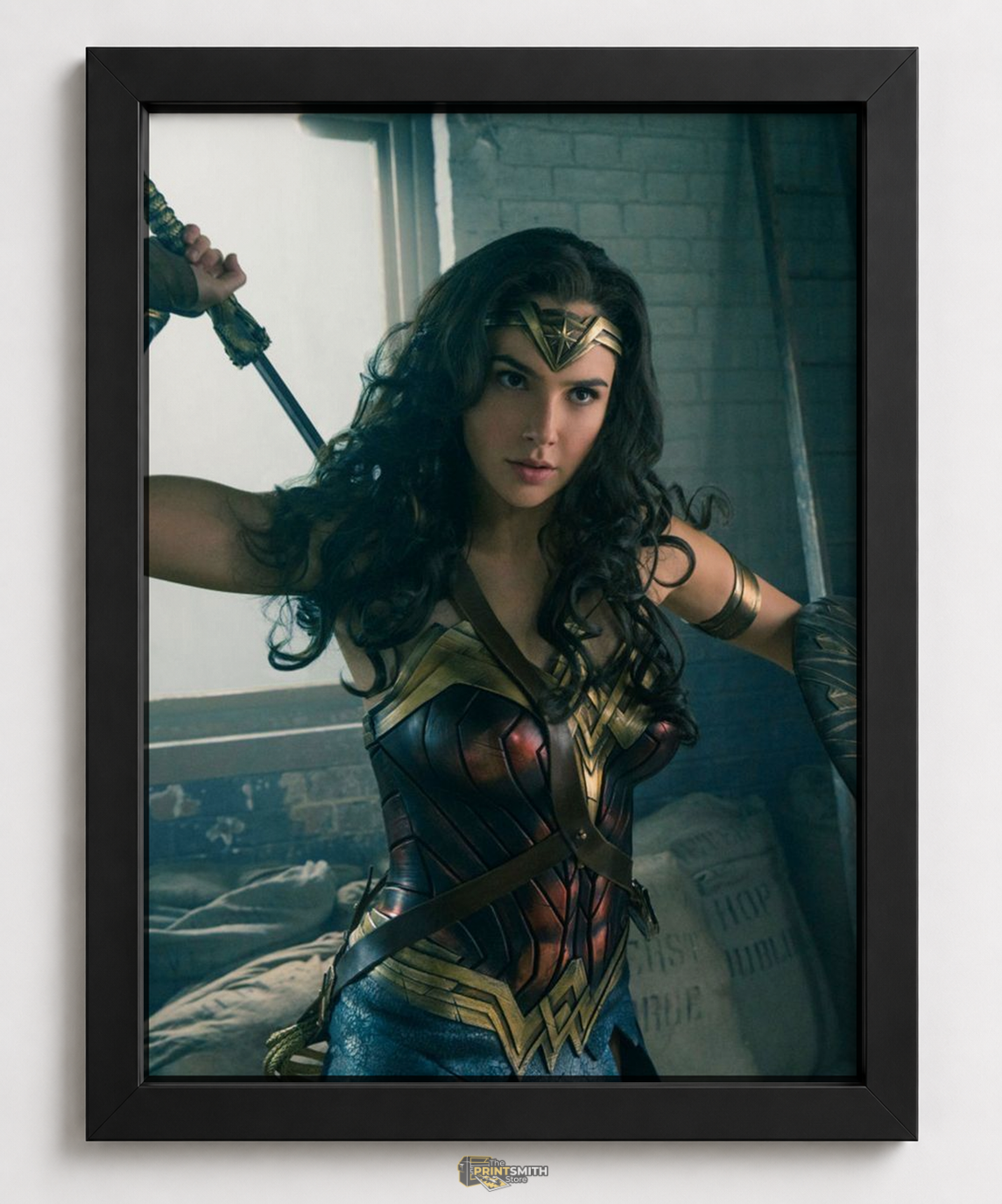 Framed poster on wall