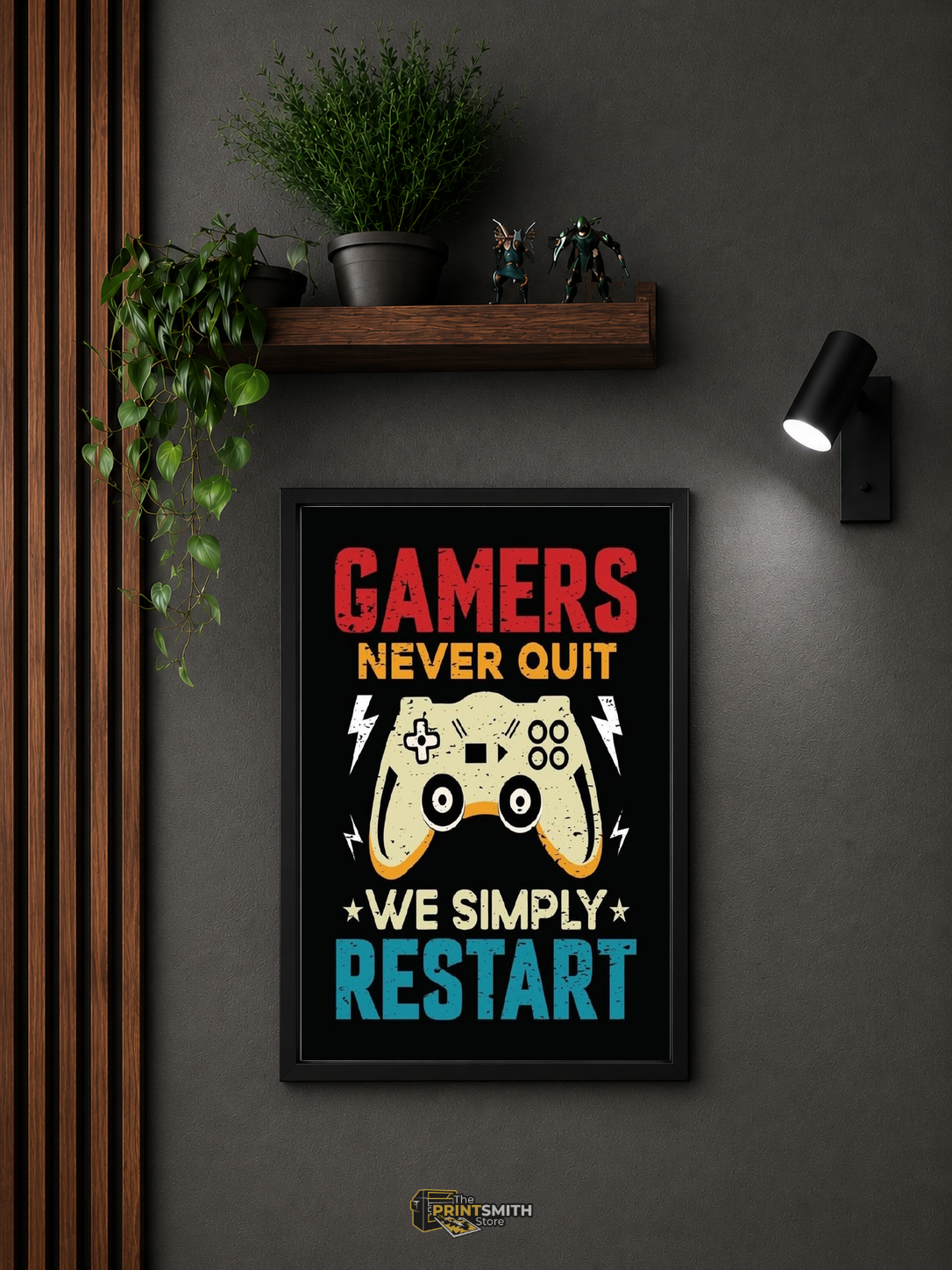 Gamers Never Quit T-Shirt — Framed Print view 3
