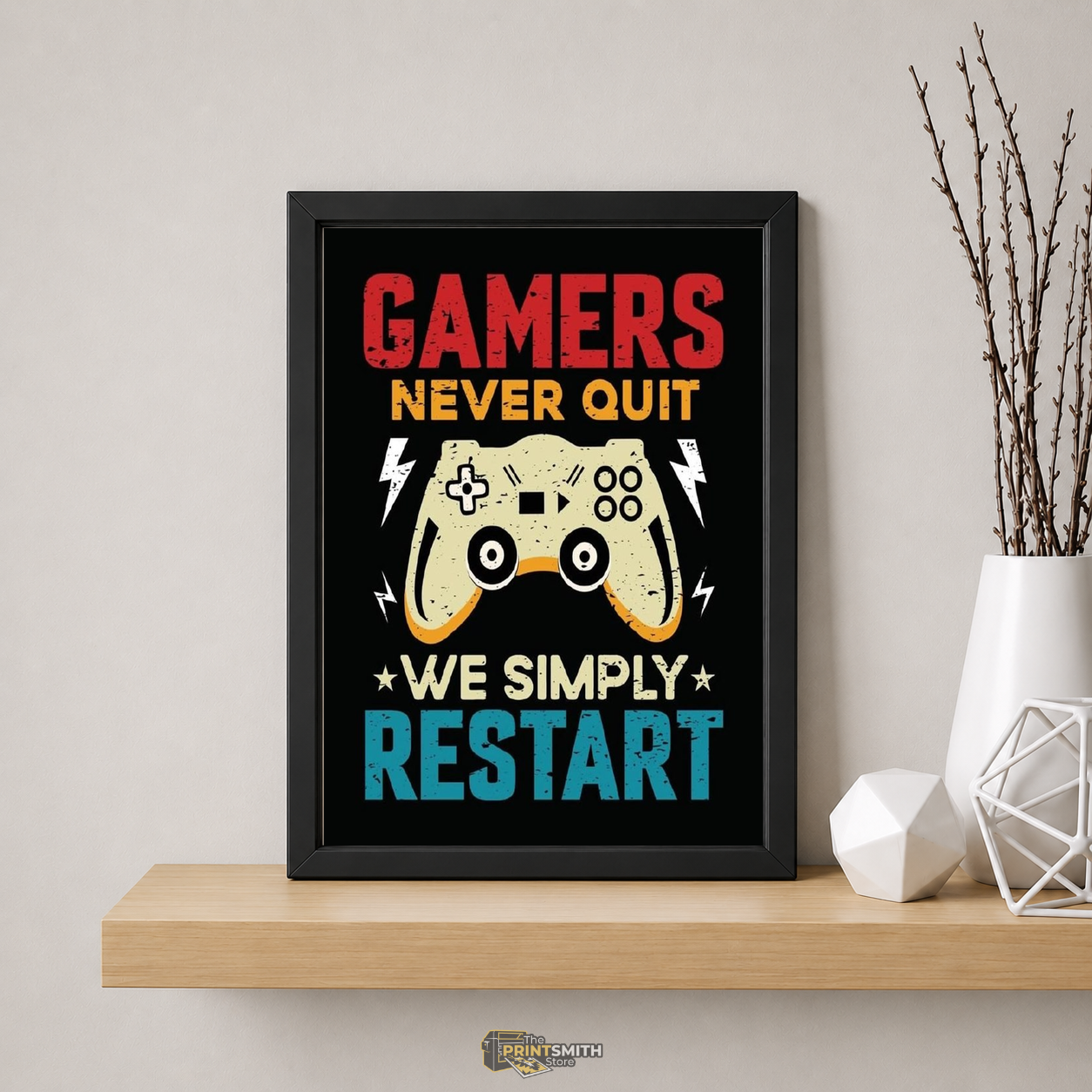 Gamers Never Quit T-Shirt — Framed Print view 5
