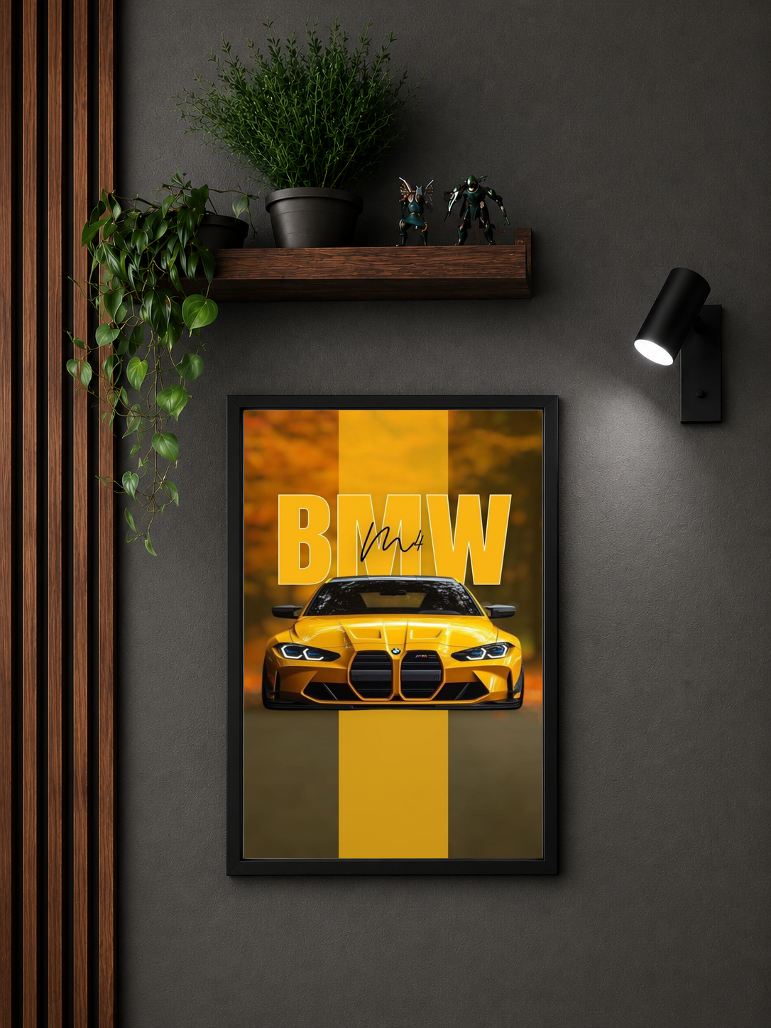 Golden BMW M4 Sports Car — Framed Print view 3