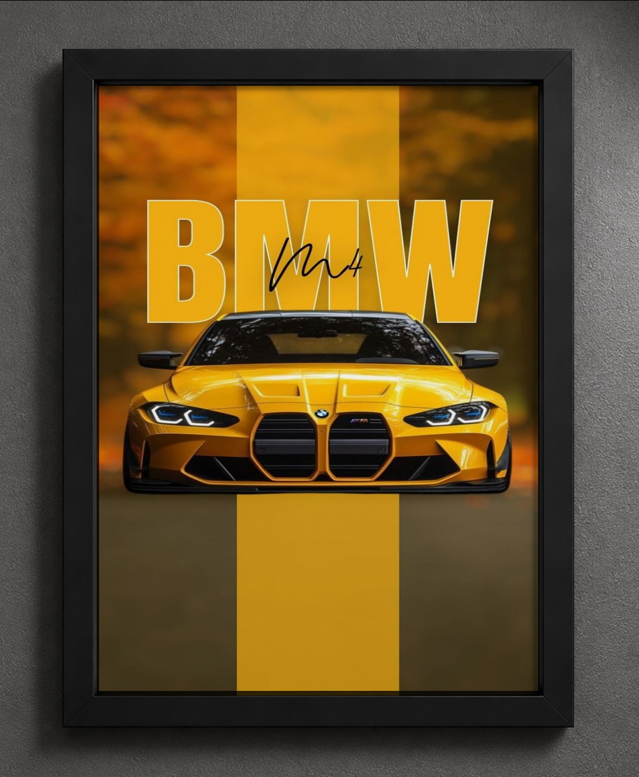Golden BMW M4 Sports Car — Framed Print view 2