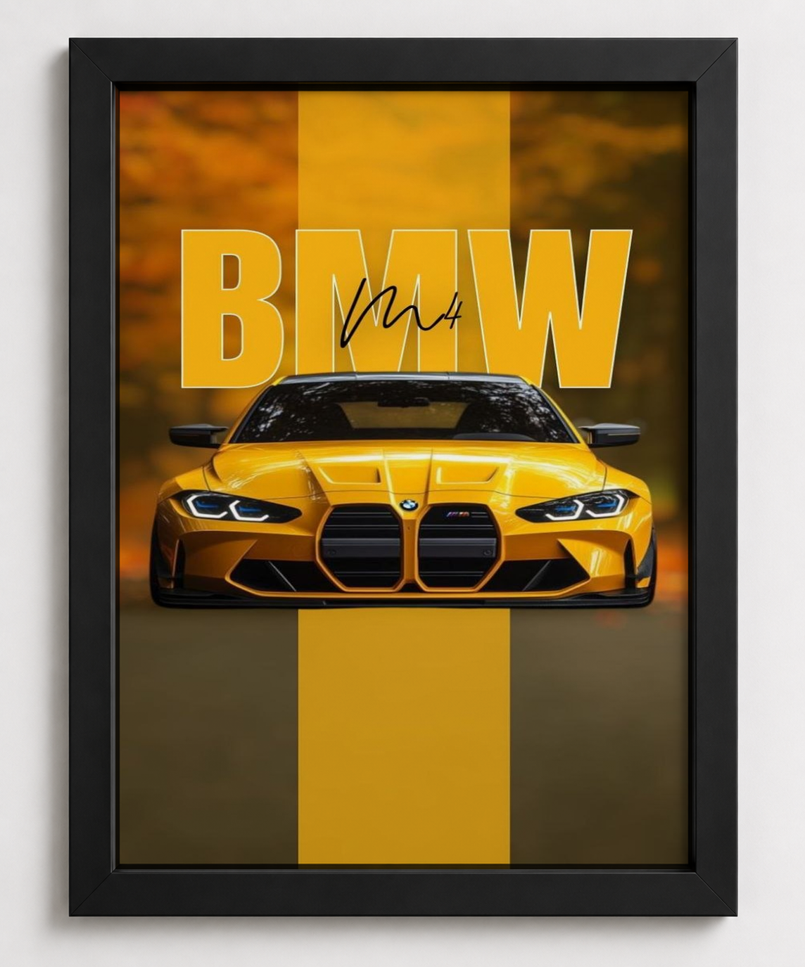 Golden BMW M4 Sports Car — Framed Print