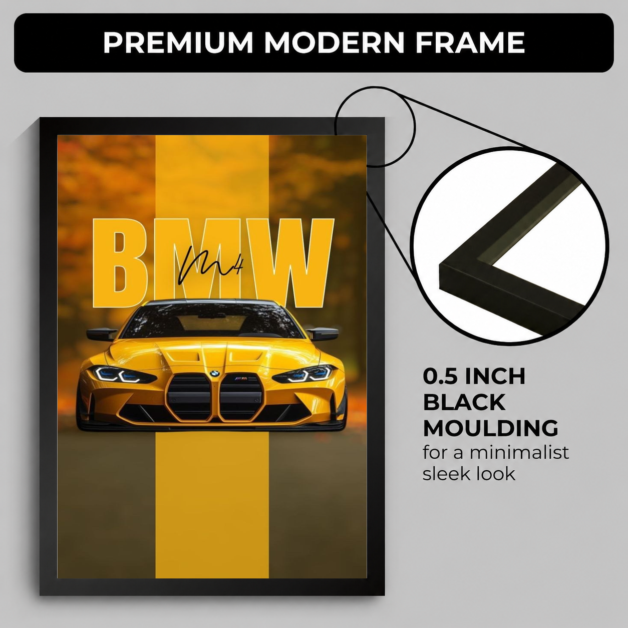 Golden BMW M4 Sports Car — Framed Print view 4