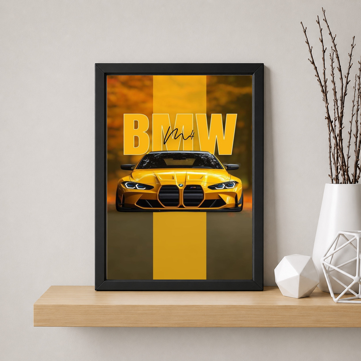 Golden BMW M4 Sports Car — Framed Print view 5