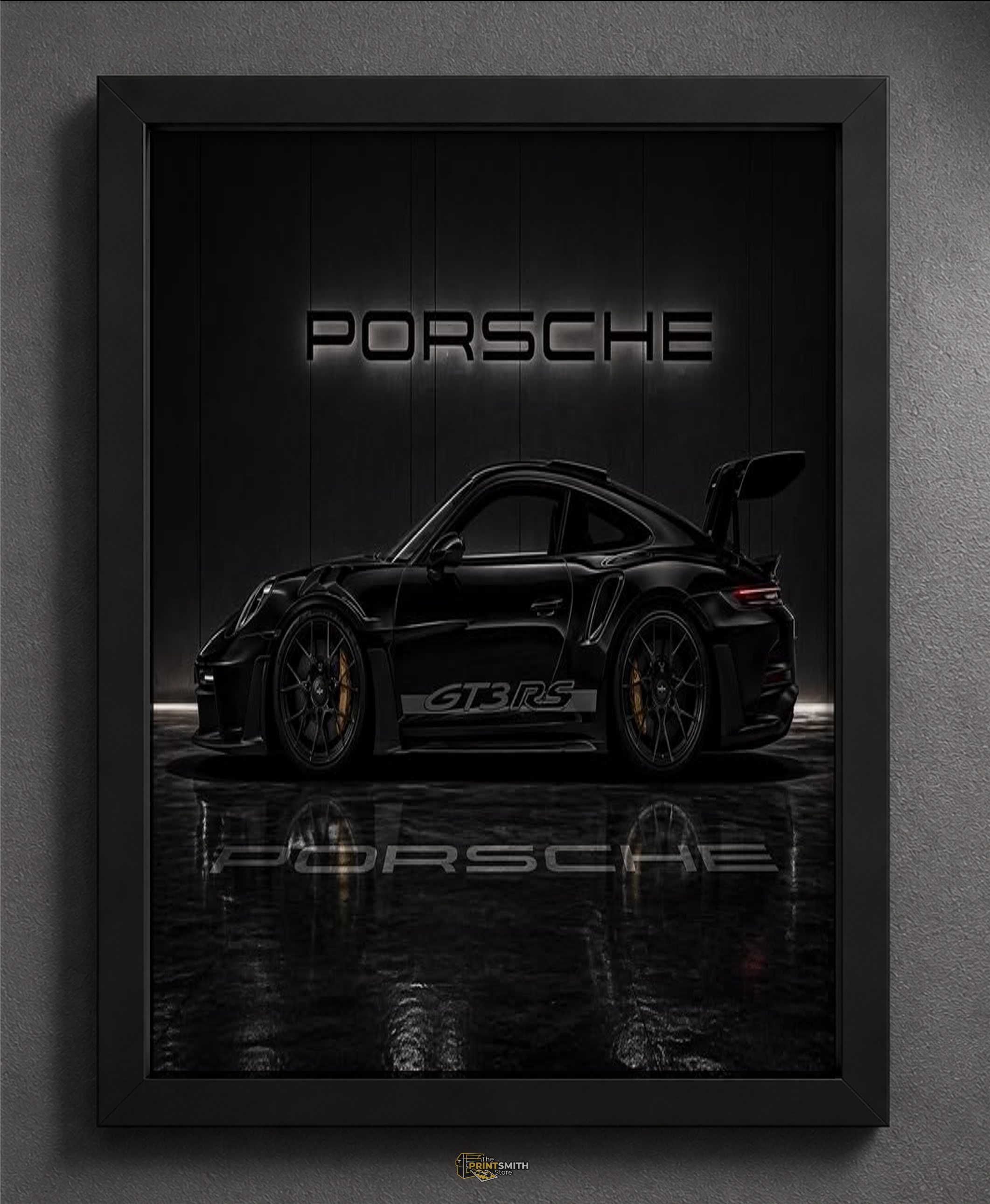 Black Porsche Gt3 Rs — Framed Art view 2