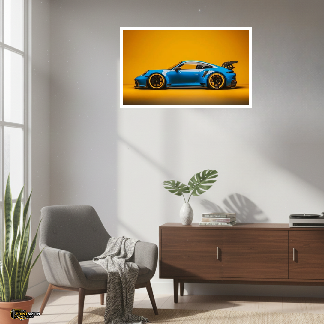 Blue Porsche on Orange view 3