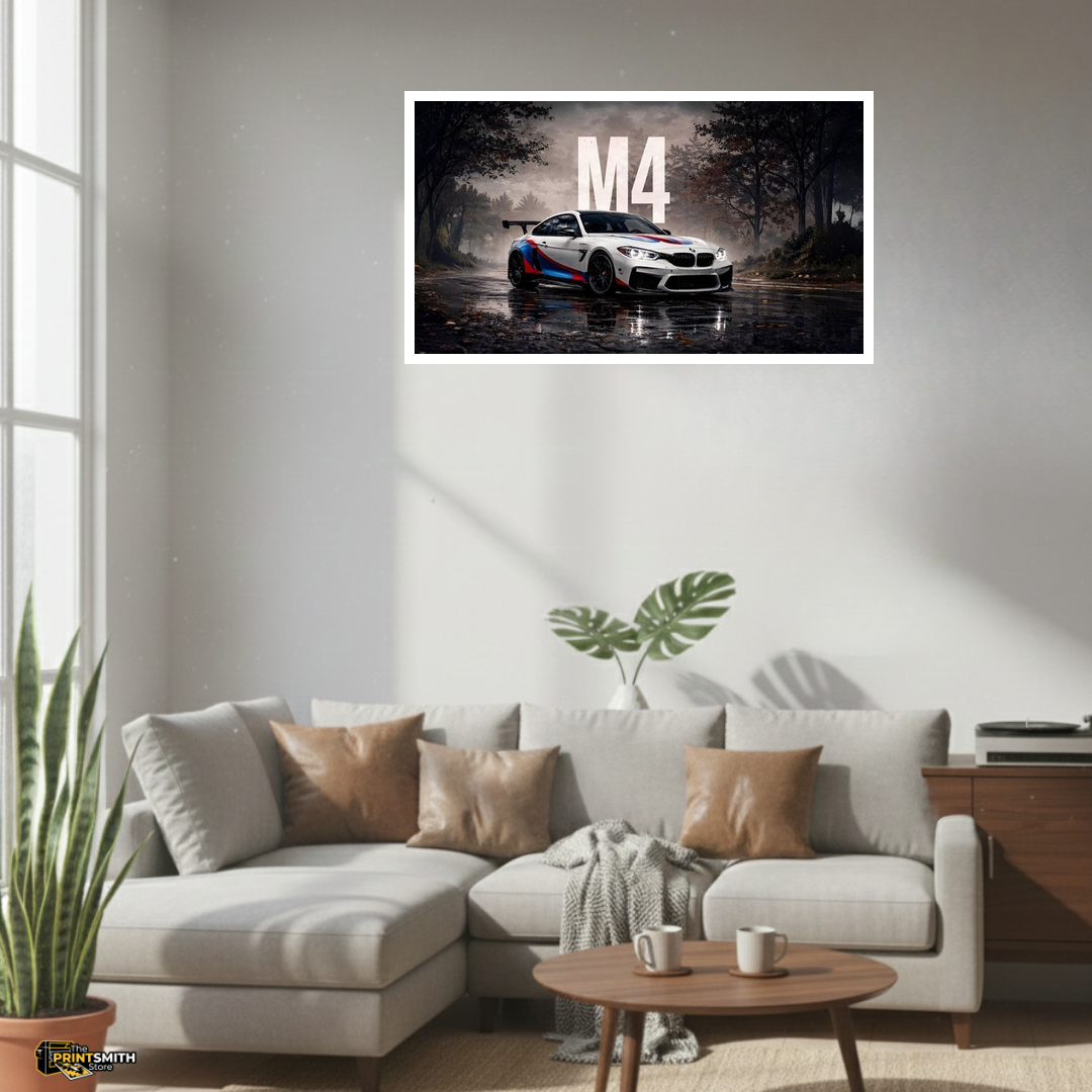 BMW M4 on a rainy road view 2