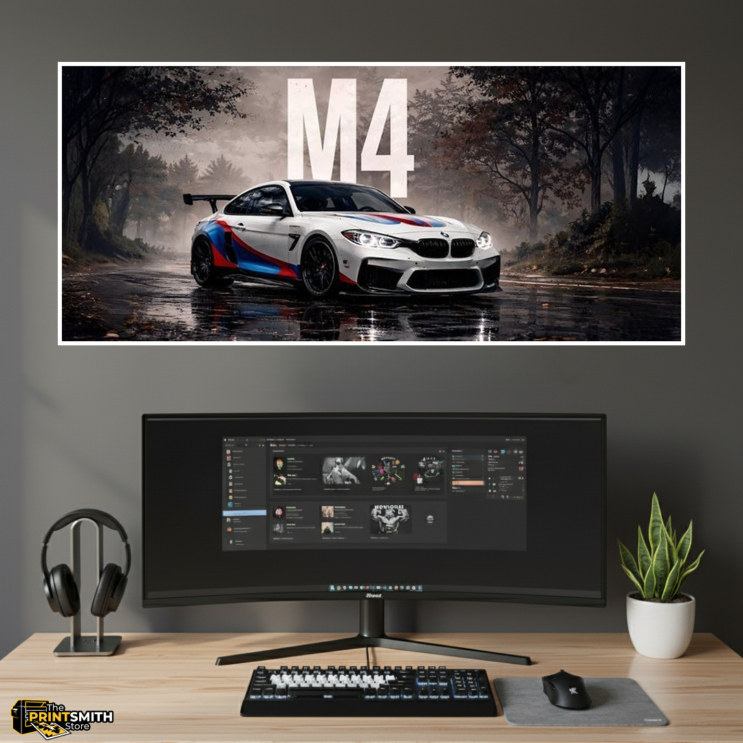BMW M4 on a rainy road view 4