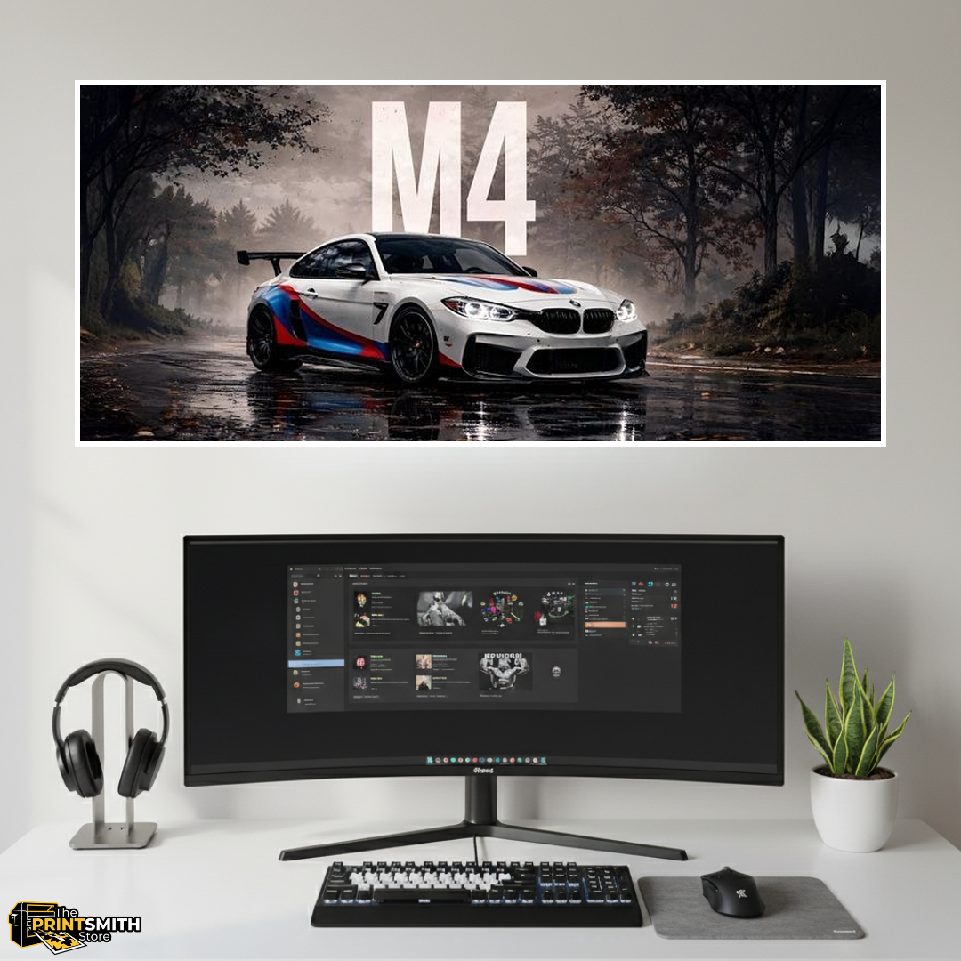 BMW M4 on a rainy road view 3