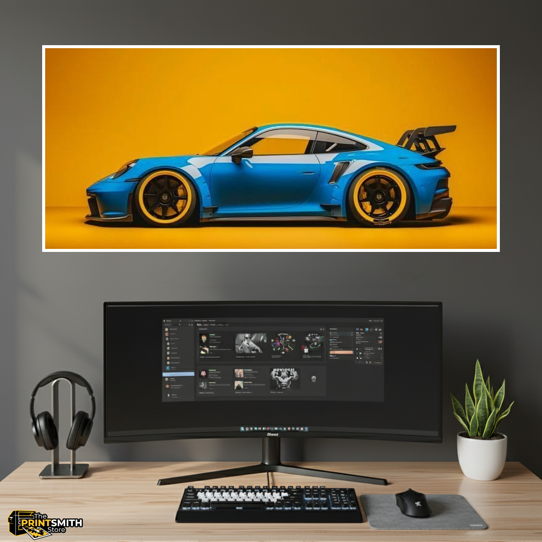 Blue Porsche on Orange view 2