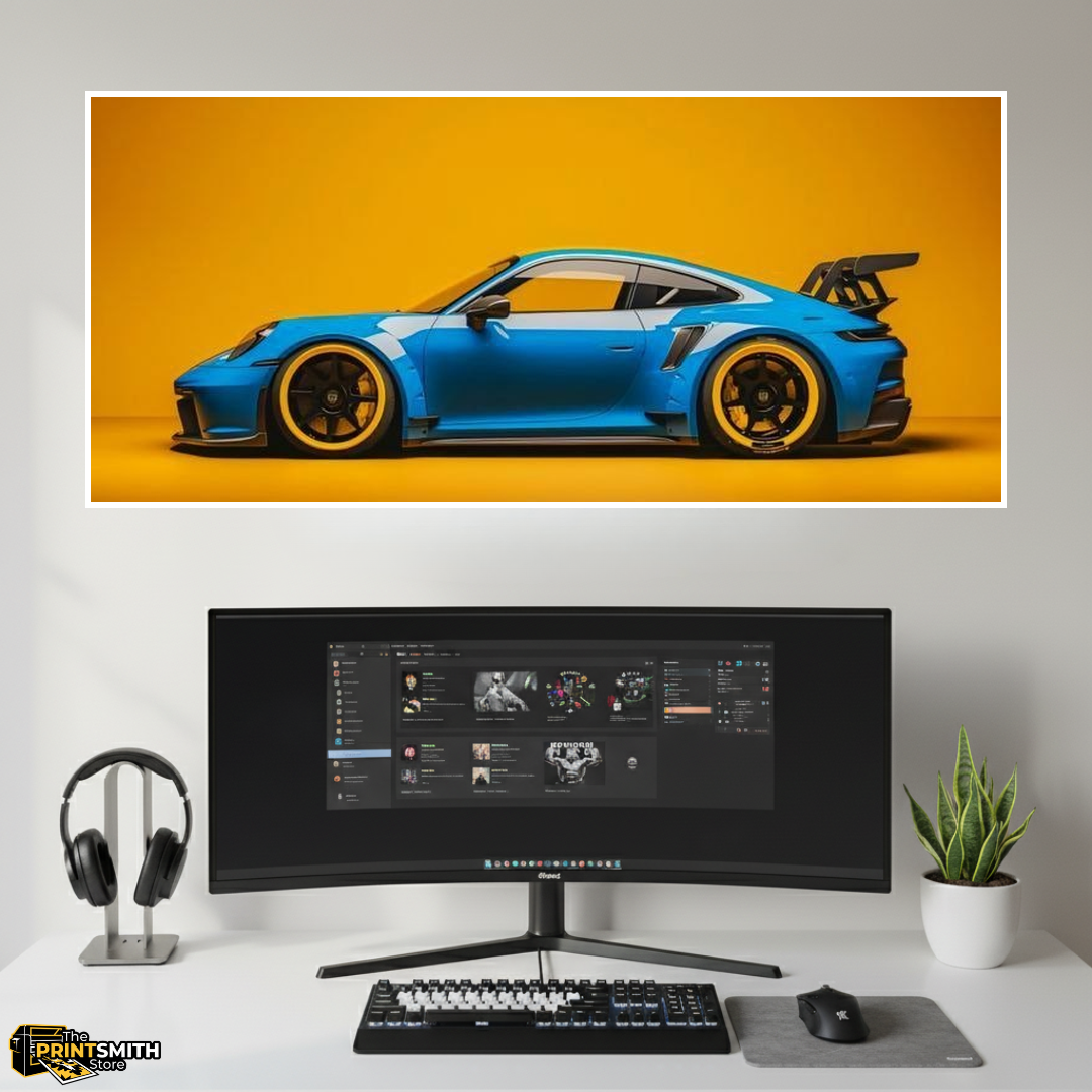 Blue Porsche on Orange